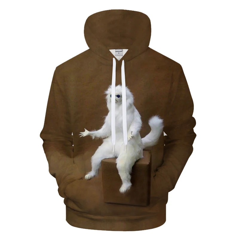 White Funny Animal Mens Hoodies 3D Printing Hoody Pullover Fashion