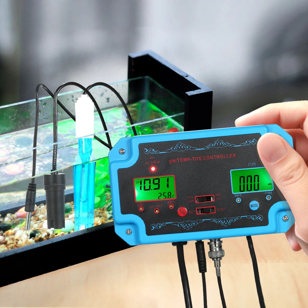 

3 in 1 pH Meter Water Quality Tester TDS/TEMP Meter Water Quality Detector with Electrode BNC Type Probe Aquarium Monitor