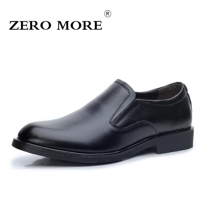 ZERO MORE Slip On Men Shoes Split Leather Casual Fashion Pointed Toe Loafers Men Dress Business Solid Formal Men's Shoes Black