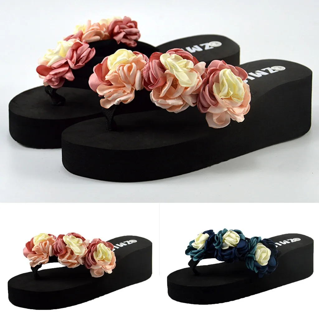 

YOUYEDIAN Women Flip Flops Muffin Wedge Slippers Sandals Home Bathroom Beach Shoes zapatos de mujer con plataforma de cuero ge#3
