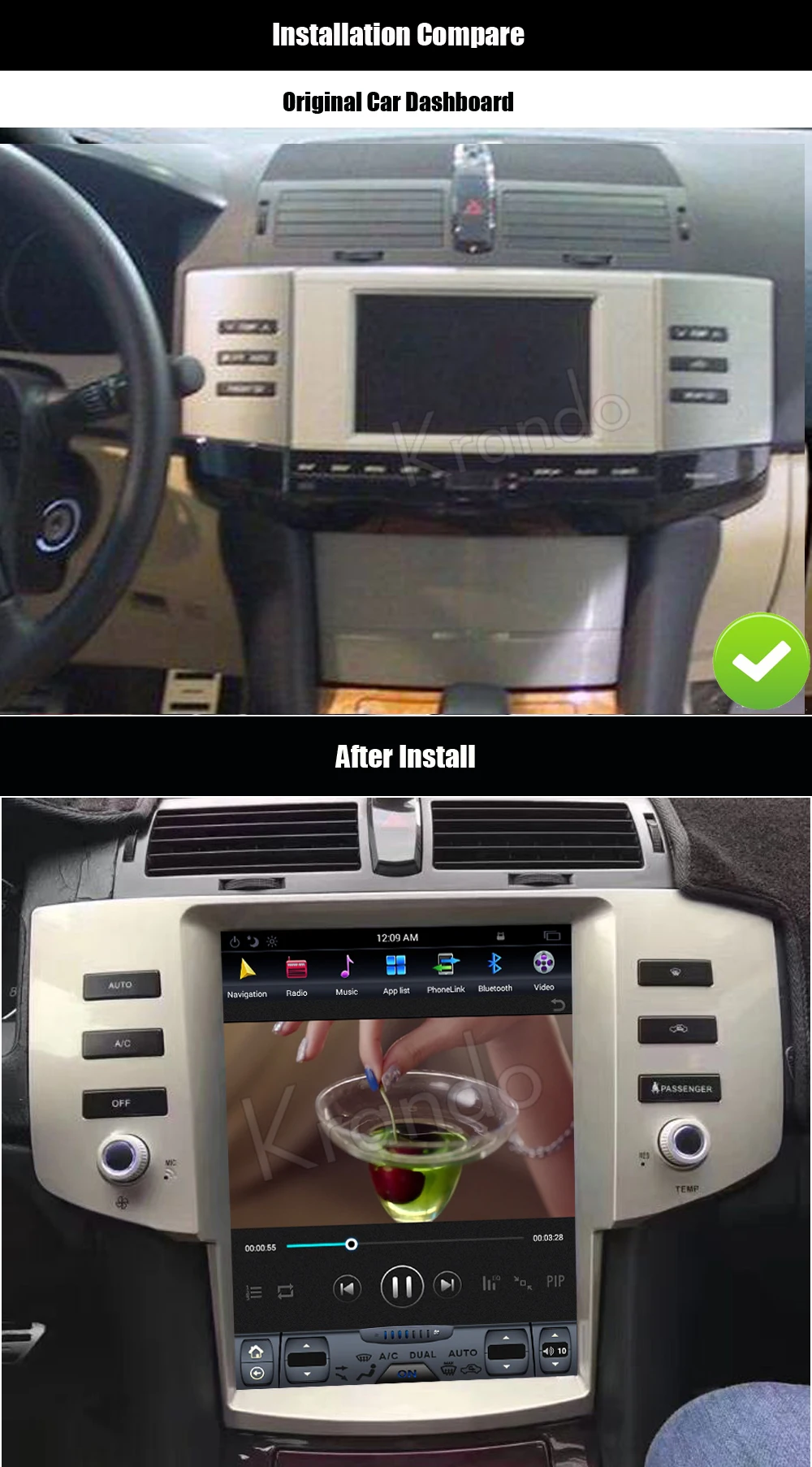 Best Krando Android 6.0 12.1" Tesla style Vertical screen car navigation for toyota mark x reiz 2005-2009 radio gps multimedia wifi 4