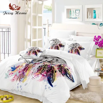 

Dream Catcher Bedding Set Feather White Duvet Cover with Pillowcases Eagle Bed Set Boho Printed Bedclothes 3pcs US/AU/RU M1445