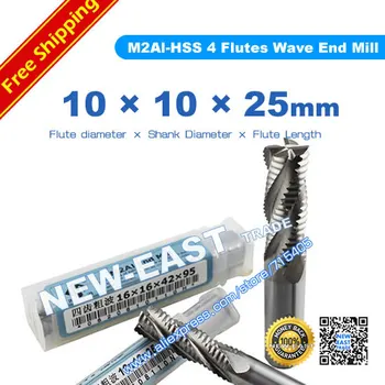 

10*10*25*75mm shank 10mm 4 Flute Roughing Wave end Mill wave edge mill cutter M2AL-HSS CNC Machine
