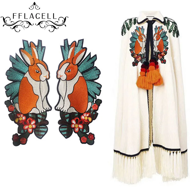

FFLACELL 1 pair Rabbit Head Flower Patches Sew on Applique Patches Embroidery Stickers Craft Sewing Accessories