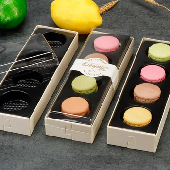 

Macarons Boxes with Clear PVC Window Cookie Package Wood Baking Box for Party Chocolate Muffin Biscuits