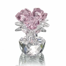 H & d cristal de quartzo três rosas artesanato buquê flores estatuetas ornamento casa decoração festa de casamento lembrança presentes do amante (rosa)
