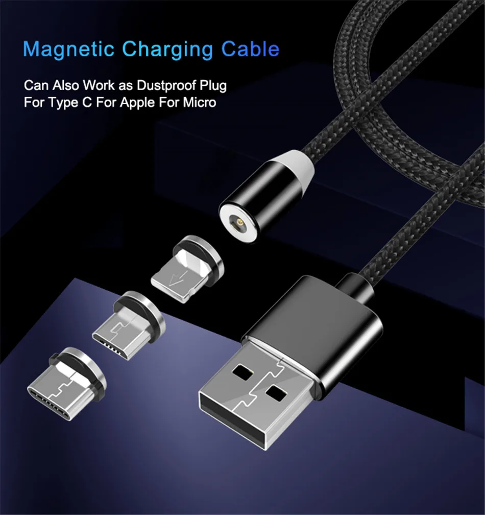 NOHON LED Magnetic Charge Cable Lighting Micro USB Type C Phone Cable For iPhone X 7 8 6 Xiaomi 1m Fast Charge Magnet Charger 1M (3)