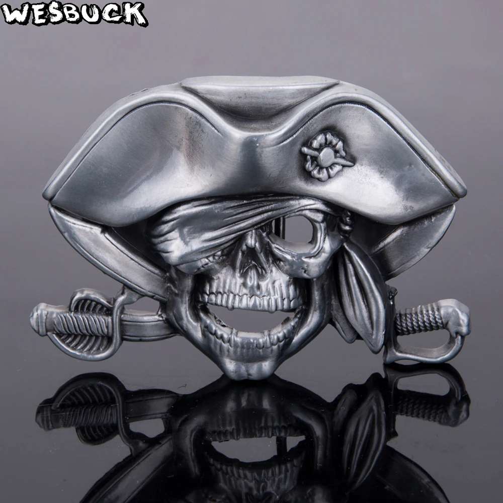 

WesBuck Brand Cross Pirates knife Skull Belt Buckle for men Jeans accessories Silver Metal For 4cm Wide Belt Para Cinturones