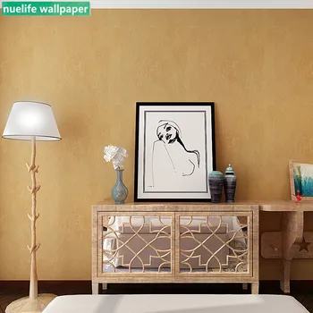 

Vintage American plain light brown yellow wallpaper bedroom living room study bedside sofa background wall non-woven wallpaper
