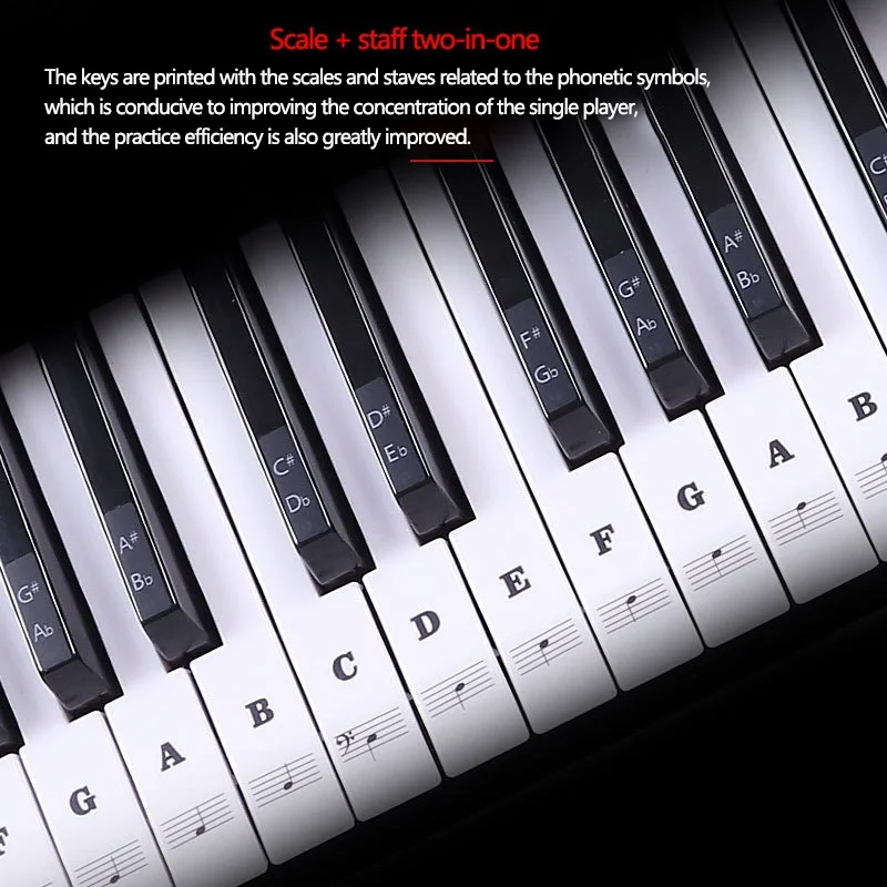 Прозрачная, в форме рояля наклейка на клавиатуру 54/61 клавиша электронная клавиатура фортепианная наклейка 88 клавиша фортепиано Stave Note наклейка для белых клавиш