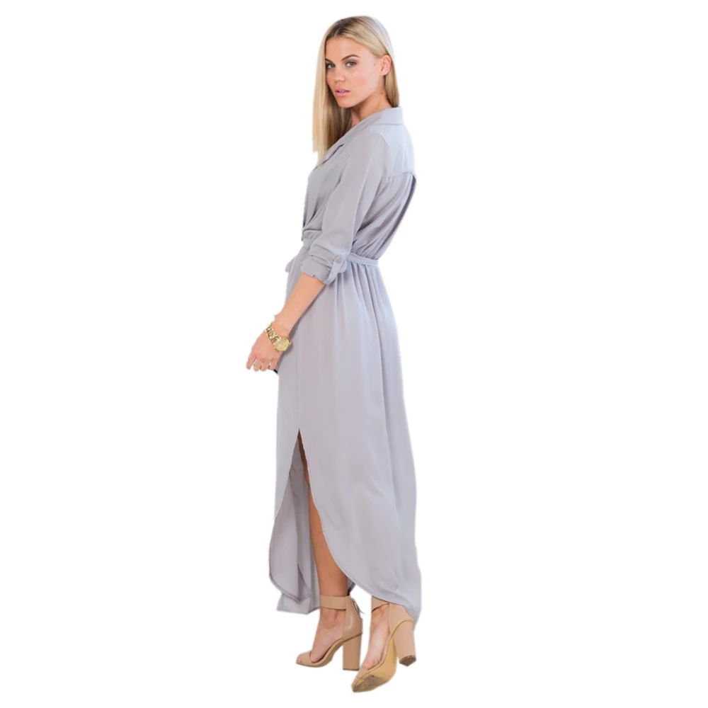

SNOWINSPRING Summer Style Women Sexy Ladies Chiffon Beach Dress Casual Vintage Loose Long Maxi Split V Neck Dresses