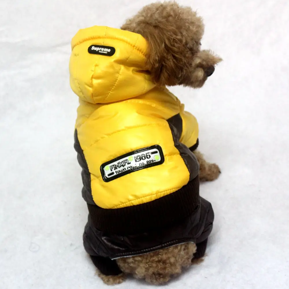 Комбинезон для собаки утолщение хлопка щенков тела зимние Домашние животные одежда домашнее животное теплый пуховик - Цвет: Цвет: желтый