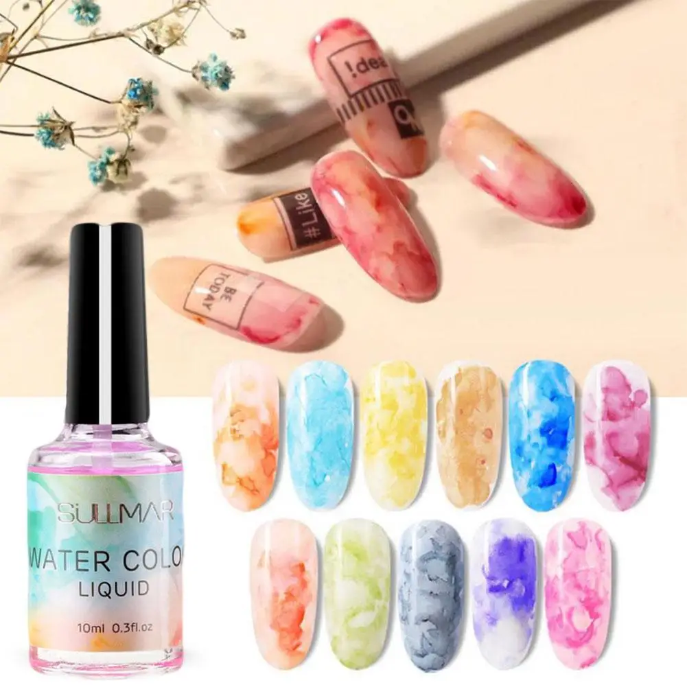 

Nail Ink Halo-Dyeing Colorful Watercolor Bubble Nail Marble Painting Blossom DIY Nail Art Purple Green Manicure Nail
