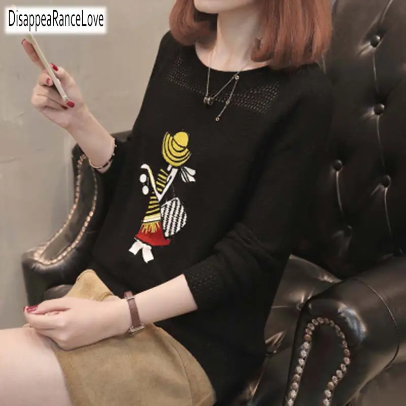 

DRL 2019 Spring New Fashion Women Sweaters Full Sleeve O-Neck Hollowout Pullovers Sweater Computer Knitted Sweater