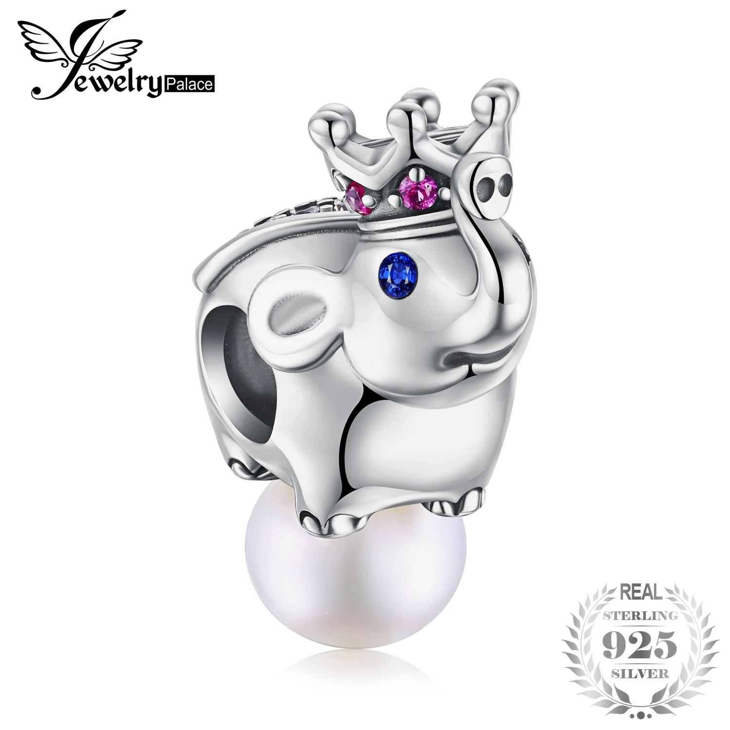 

JewelryPalace 925 Sterling Silver Elephant Pearl Beads Charms Silver 925 Original Fit Bracelet Silver 925 original Beads Jewelry