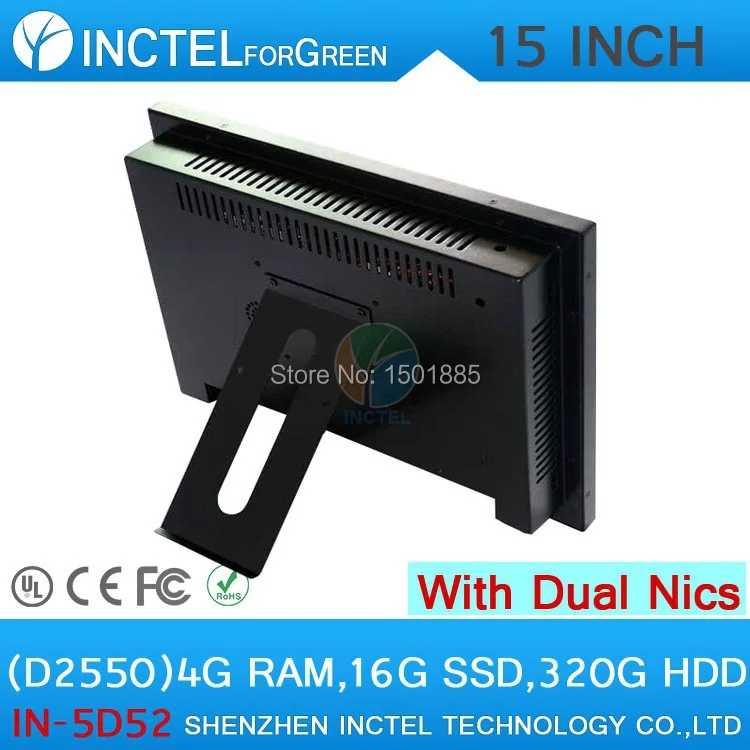Cheapest Industrial 15 inch All in One LED touchscreen PC with Dual 1000Mbps Nics 4G RAM