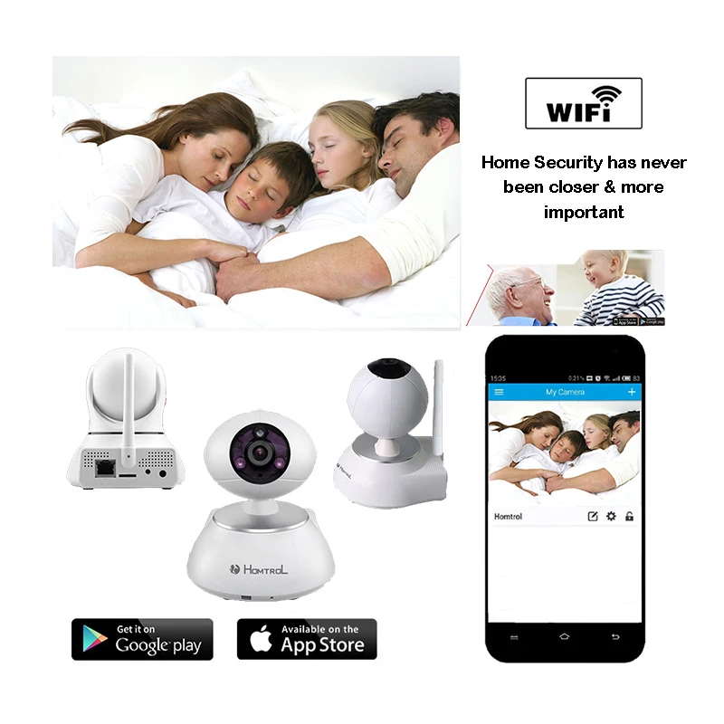 Homtrol 720P IP Wifi Camera Wireless Security Cameras Baby Monitors 2 Way Audio Motion Detection Built-in Microphone DDNS P2P