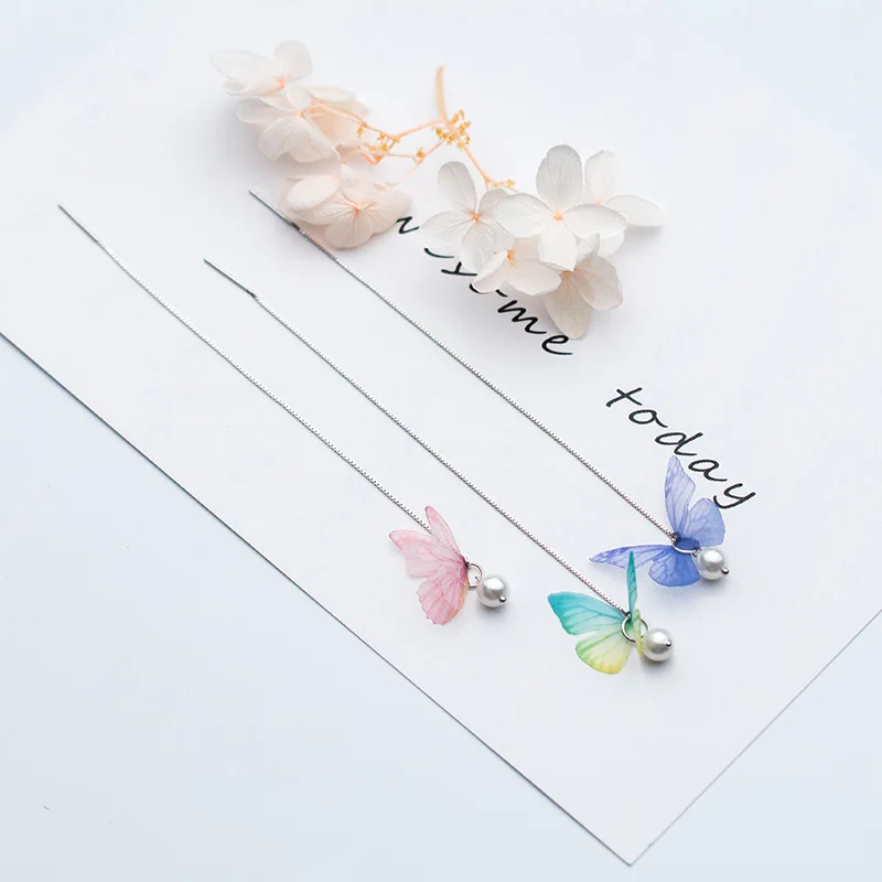 colorful butterfly pearl earring woman S925 silver Jewelry fashion Hypoallergenic dangle earrings for women gift silver earrings