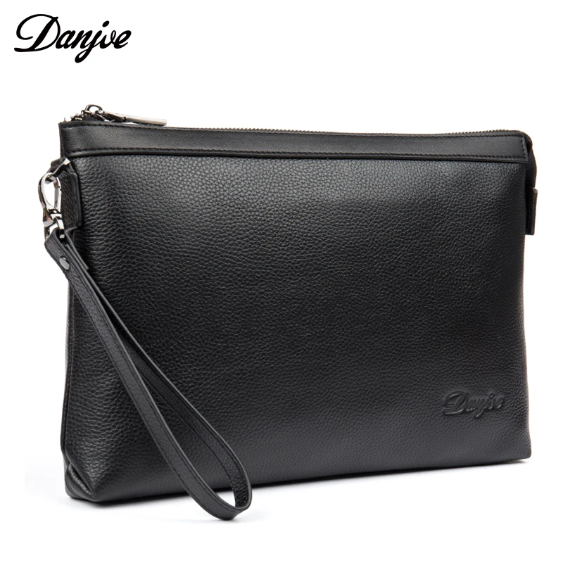 

DANJUE Genuine Leather Men Day Clutches Black Handbag Fashion Brand 2018 New Design Larger Capacity Wallet Male Purse Phone Bag
