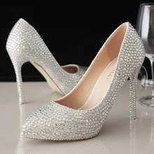 Sweet Rhinestone Beaded lady Formal Shoes Women High Heels Beaded Bridal Evening Prom Party Wedding Dress Bridesmaid Shoes