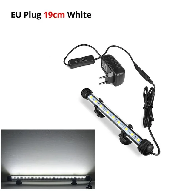 Aquarium LED Light Waterproof Fish Tank Light With Button Switch LED Aquarium Lamp Lighting 220V EU Adapter 19/29/39/49CM - Color: 19cm White