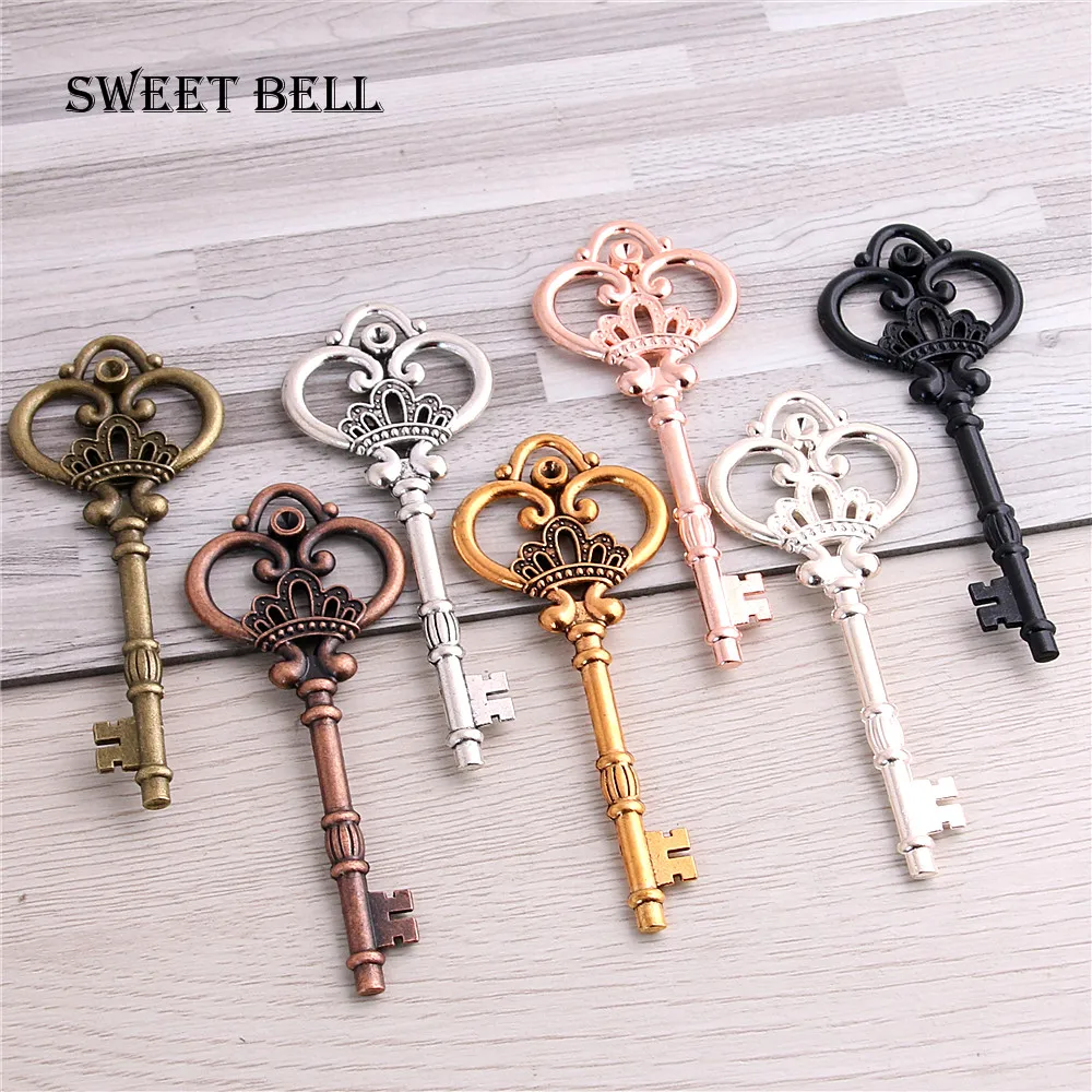 Sweet Bell 10 Pcs/lot 32*84mm Seven Color Metal Alloy Lovely Large Crown Key Charms Vintage Jewelry Keys Charms D0182-3