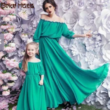 Vestidos da mãe e filha da noite, roupas de chiffon, família, olhar, mãe e filha, maxi vestido, mum, bebê, combinando, roupas