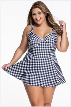 

Free shipping Plus Size Gingham Skirt Top Tankini Swimsuit LC41815