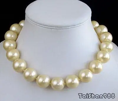 

12mm Yellow Sea Shell Pearl 18KWGP Clasp Necklace AAA style Fine Noble real Natural free shipping