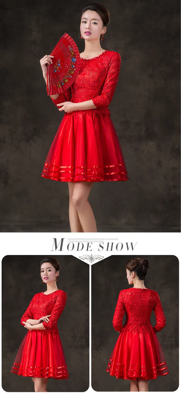 Красные с круглым вырезом на молнии Короткие домашние платья халат de soiree MJ817