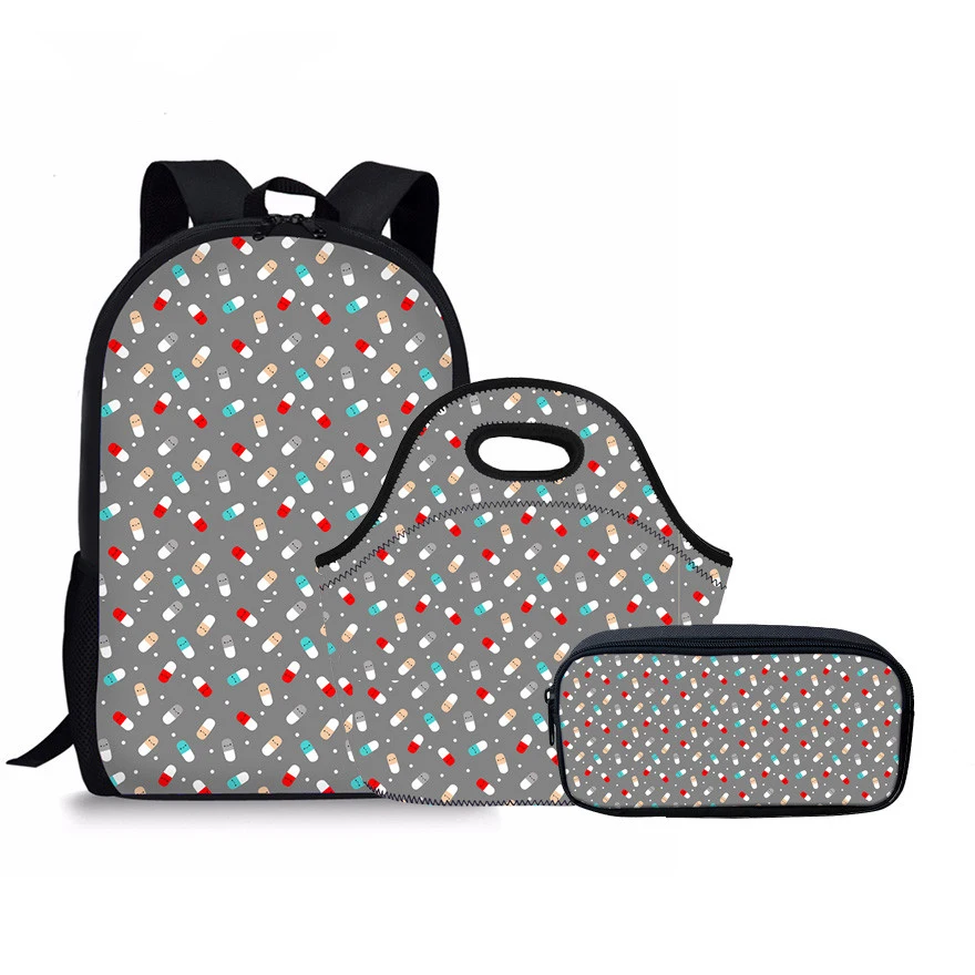 

NOISYDESIGN 3Pcs/Sets School Backpack for Girls Kawaii Pills Pattern School Bags Children's Backpack Teenagers Schoolbag Satchel