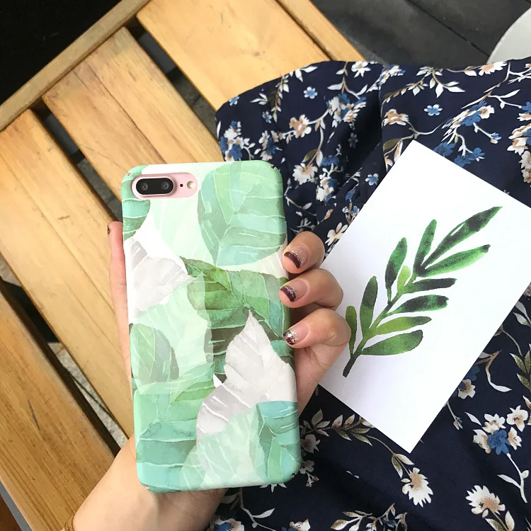 

2018 Fashion Cute Green Leaf Discounted For Iphone 7 Plus Mobile Phone Cover Capa Phone Cases For Iphone X 6 6s 7 8 Plus Case
