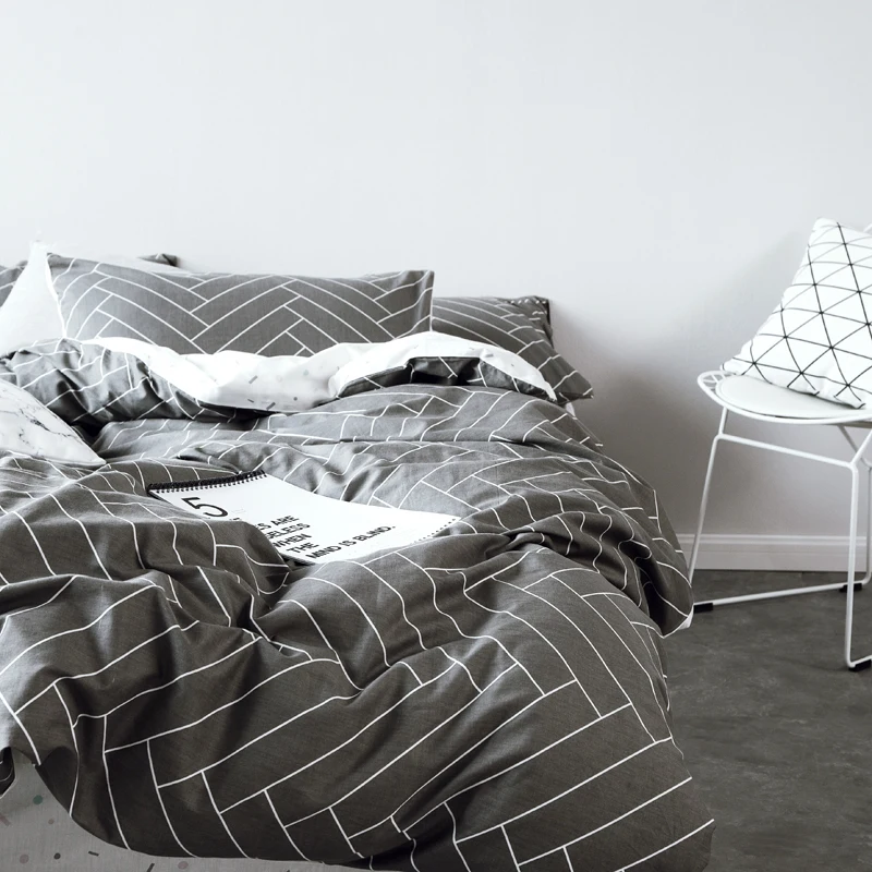 

High Grade Cotton Gray Bedding Sets King Queen Single,2-3PCS Black Duvet Cover Set,4PCS Set For Duvet cover Bed Sheet Pillowcase