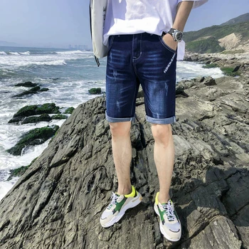 

2019Men's Denim Shorts Good Quality Short Jeans Men Cotton Straight Short Jeans Male Blue Casual Short Jeans Size 36