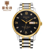HOLUNS 064JH Watch Geneva Brand genuine crystal men s automatic self wind mechanical watches stainless steel