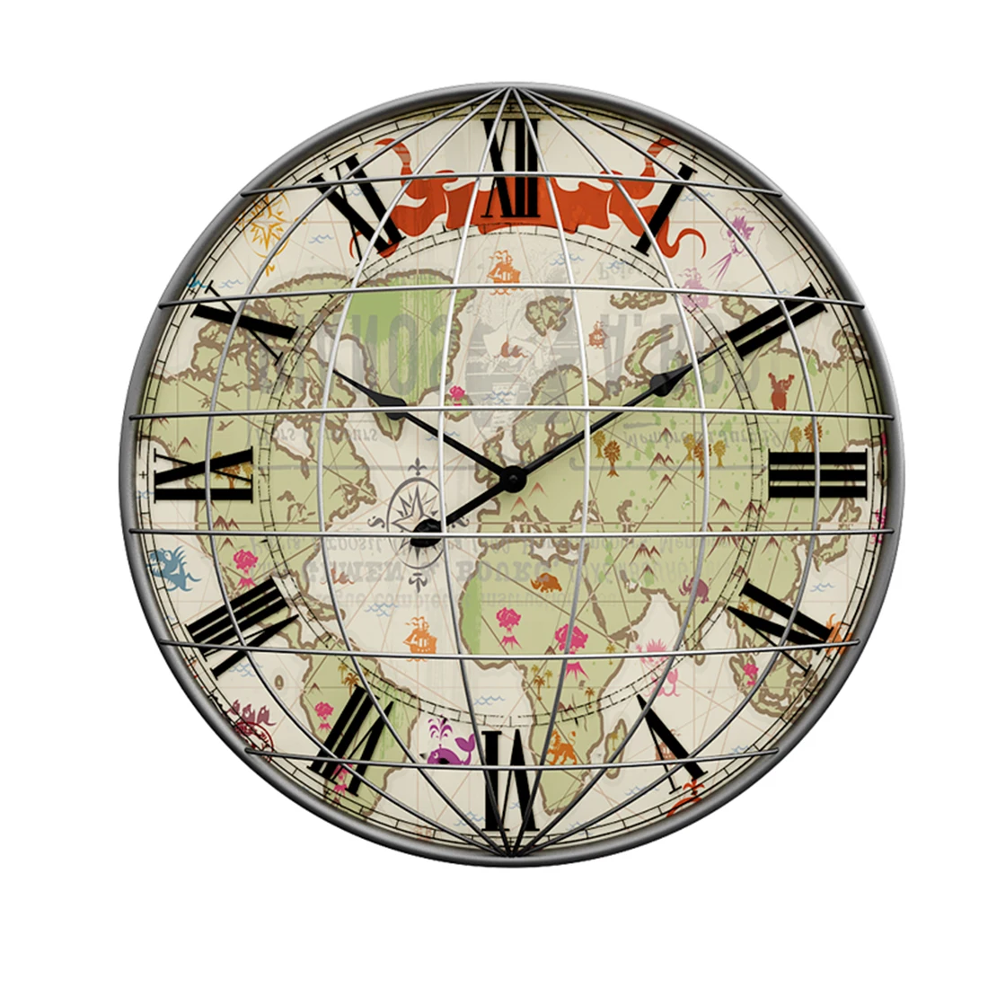 

Homingdeco 50cm Iron Art Three-Dimensional Map Silent Wall Clock European Style Large Wall Clocks For The Living Room Home Decor