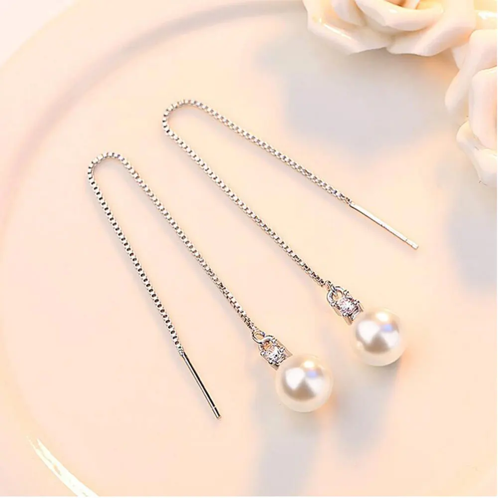 Женские длинные серьги кисточки Anenjery серебристого цвета с цирконом|earrings for|dropping