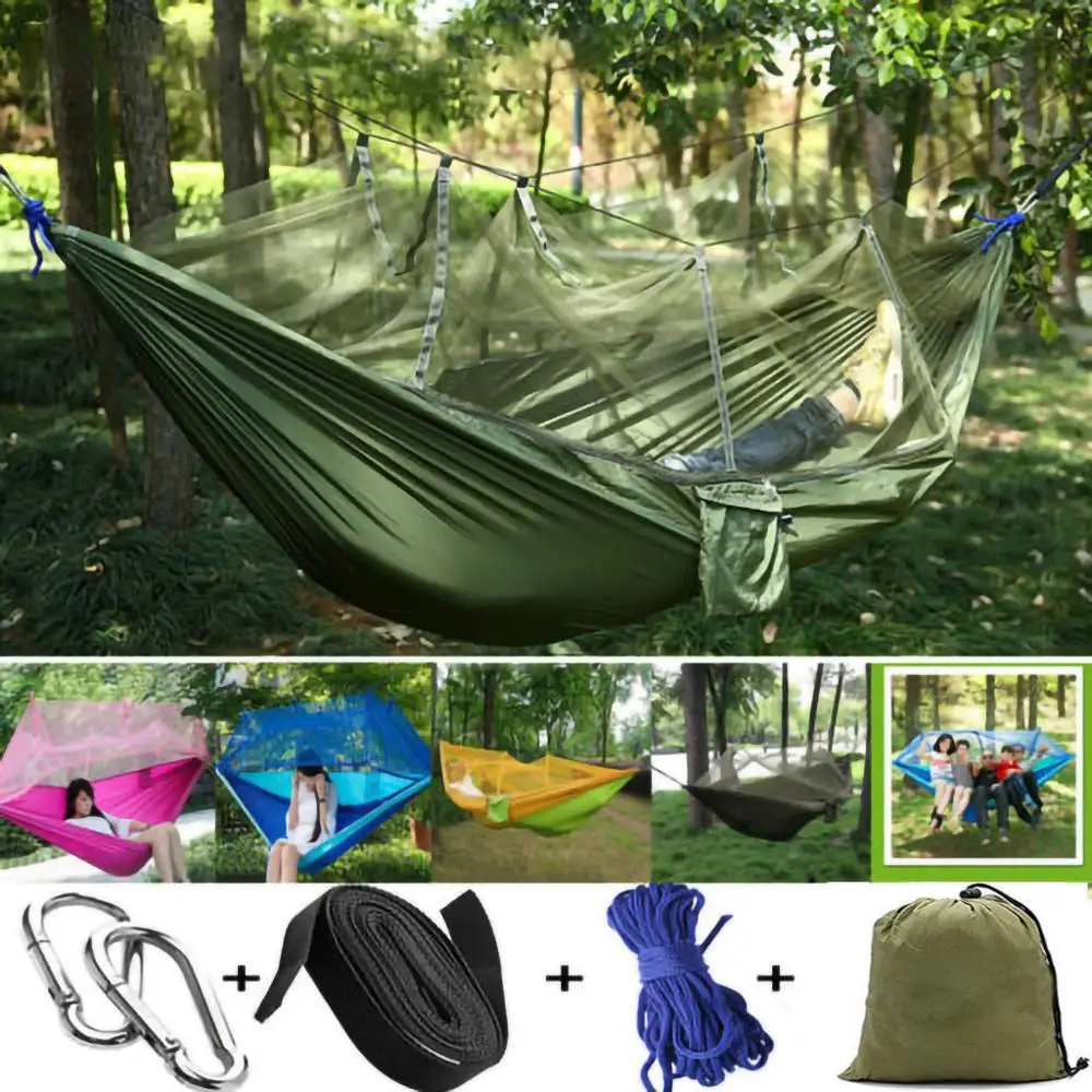 

New Double Outdoor Person Travel Camping Hanging Hammock Bed Mosquito Net Set#4E26