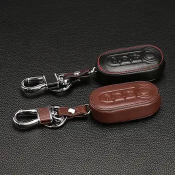 

Hot classic design leather key case for Fiat 500 Panda Punto Bravo clam shell folding remote control 3 button car keys cover