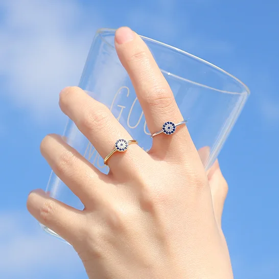 evil eye cz open ring 100% Sterling 925 silver Jewelry Vintage Adjustable rings for women gift free size