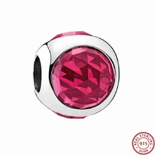 925 стерлингового серебра граненый Cerise розовые кристаллы Сияющие капли бусины DIY Fit PANDORA Подвески для женщин ювелирных изделий FL512-D