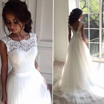 

2019 White Ivory A Line Lace Tulle Wedding Gowns Vestido De Noiva High Quality Bridal Dresses
