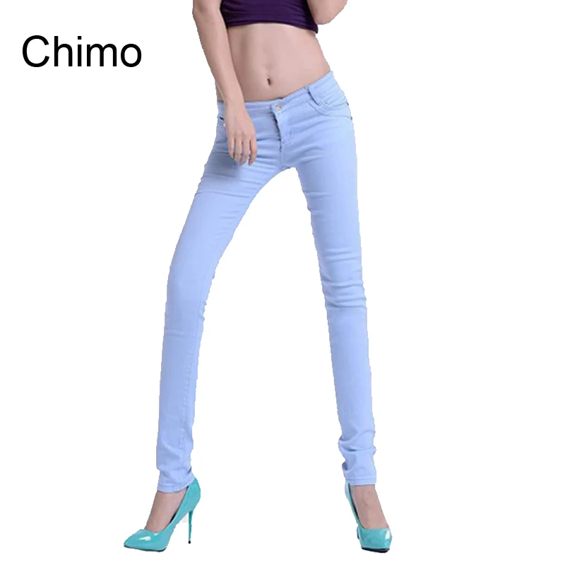 2017 Summer Fashion Pencil Jeans Woman Candy Colored Mid Waist Full Length Zipper Slim Fit Skinny