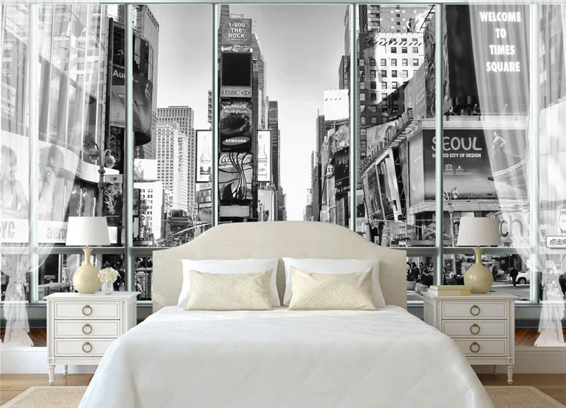 Обои фото на заказ стереоскопические для стен 3D Черно-белые обои город Нью-Йорк уличный вид 3D настенные фрески для спальни