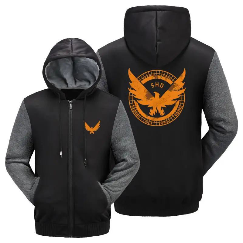 

2017 Game Tom Clancy's The Division SHD Logo Hoodies Zip Up Printing Pattern Coats Super Warm Thicken Fleece Men's Coat Jacket