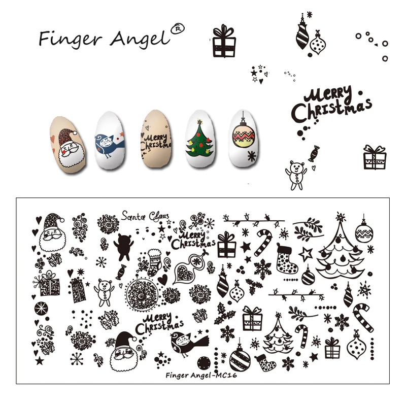 Finger Angel 1 шт. рождественские пластины для штамповки ногтей изображение штамп уникальный мультфильм Лось Снежинка 6*12 см DIY ногтей шаблон пластины