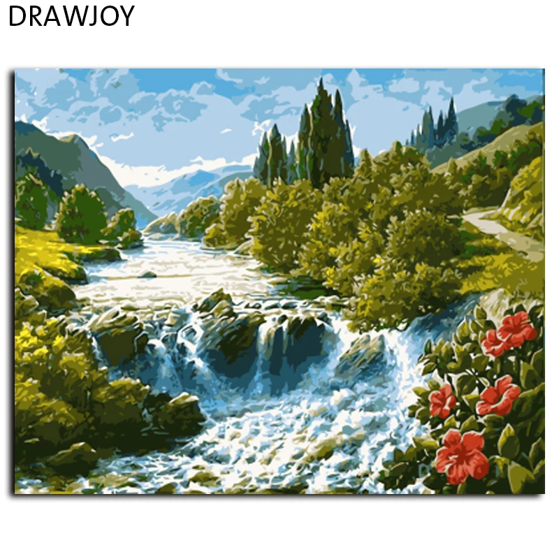 

DRAWJOY Landscape Framed Pictures Painting By Numbers Wall Art DIY Canvas Oil Painting Home Decor GX7362 40*50cm