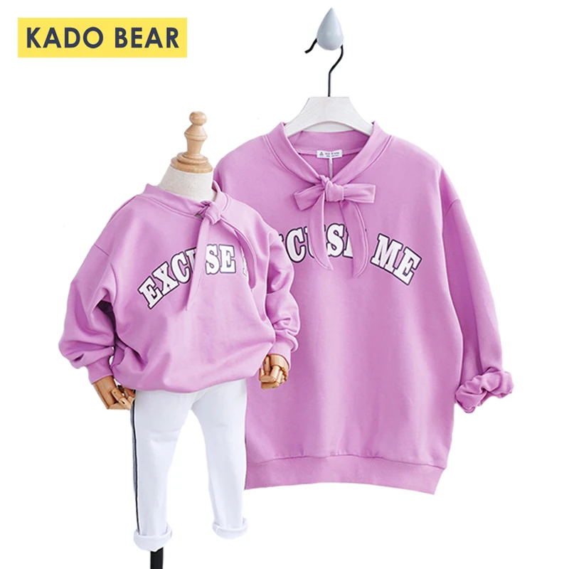 

Winter Autumn Family Look Mom Mother Daughter Matching Baby Girl Sweatshirt Kids Bow Hoodies Mommy and Me Sister Outfits Clothes