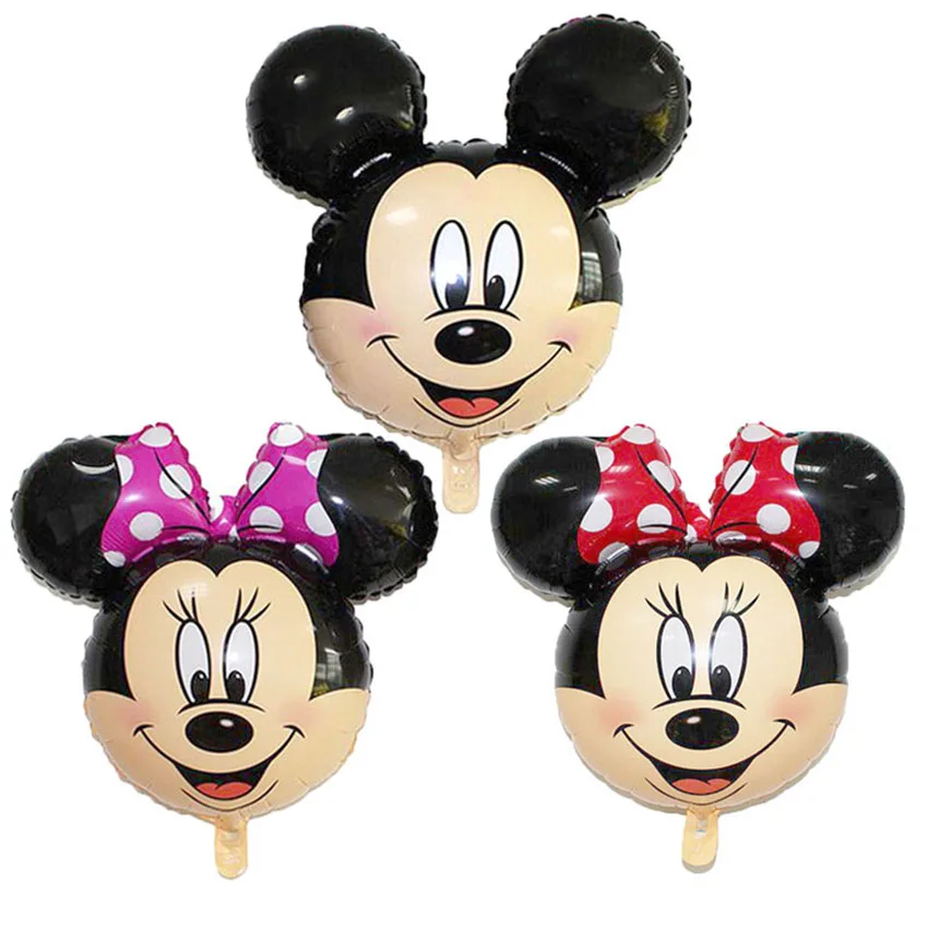 

50 Pcs Mini Mickey Mouse Minnie Balloons 3 Head Mickey Minnie Balloon Stick for Birthday Party Decorations Kids Party Supplies