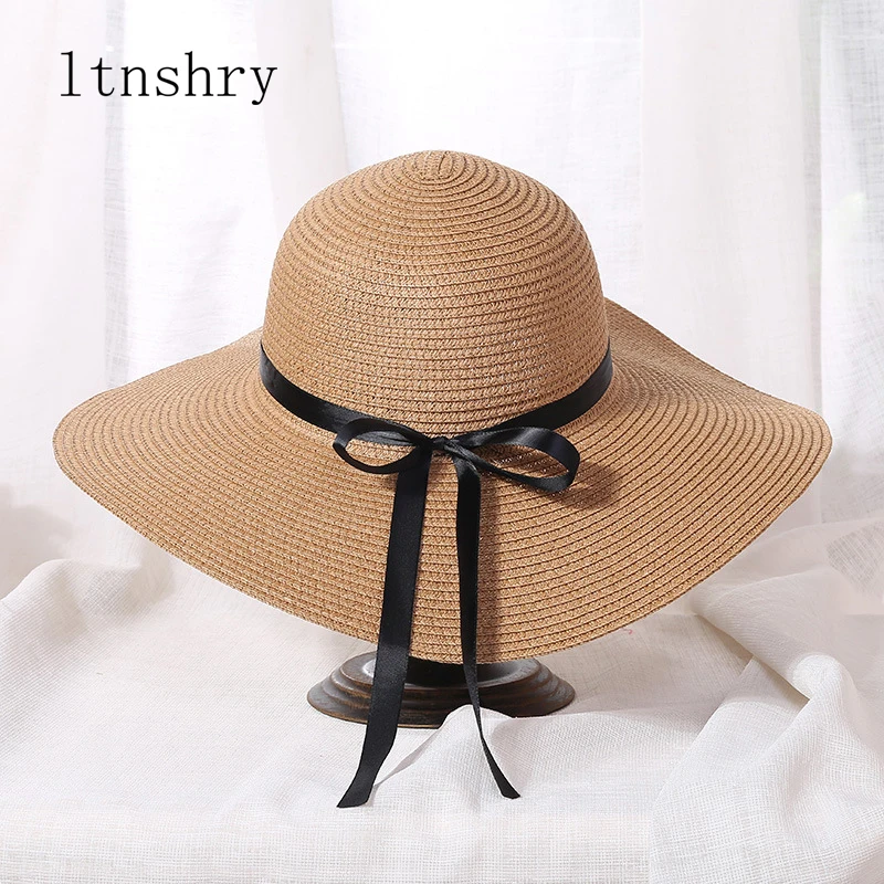 Летняя Соломенная Шапка женская большой широкий пляжный навес шляпа складная солнцезащитная Кепка Защита от солнца УФ-излучения защита